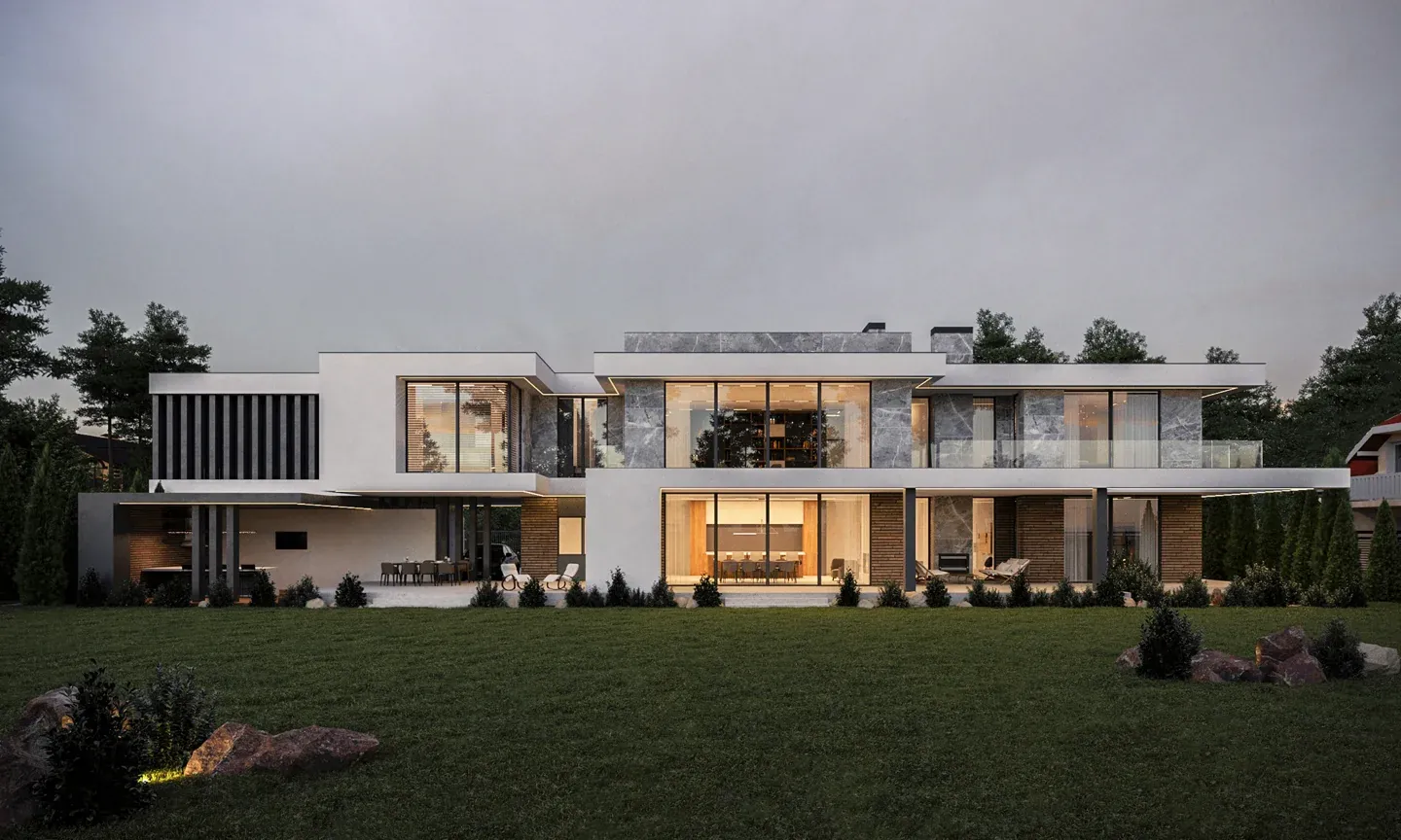 Moderne Villa am Abend