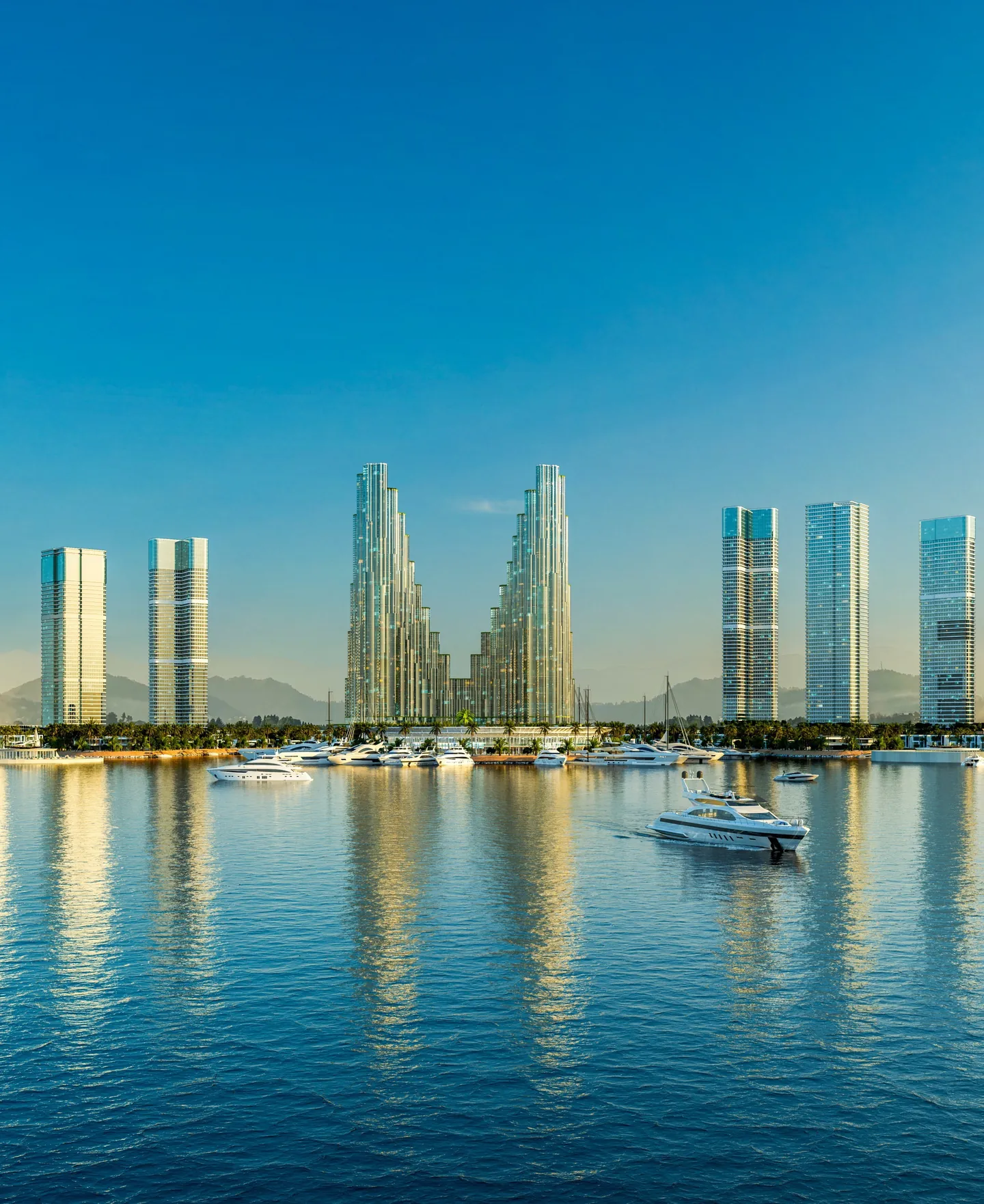 Hochhäuser von Ambassadori Island am Wasser, Visualisierung