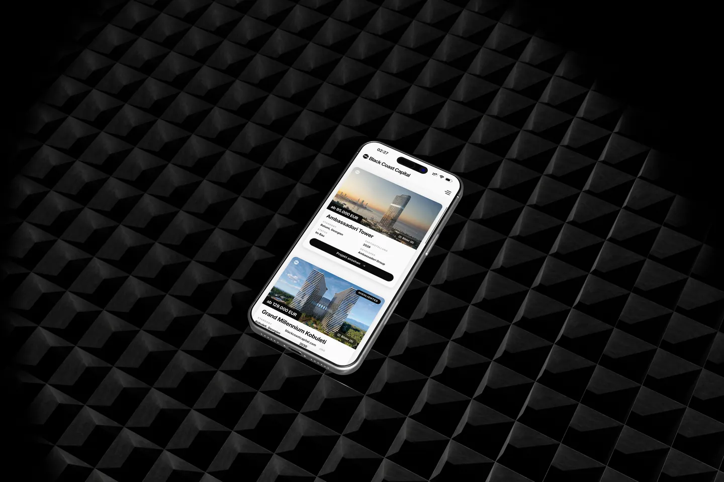 Projektübersicht von Black Coast Capital auf einem Smartphone