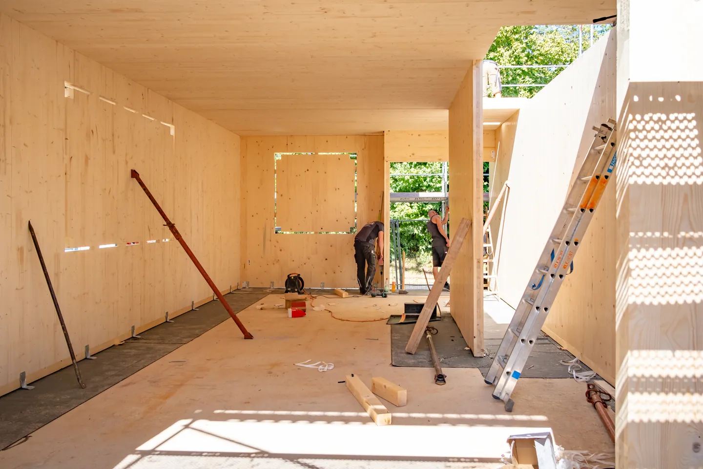 Holzrohbau von innen im Geißberg Quartier