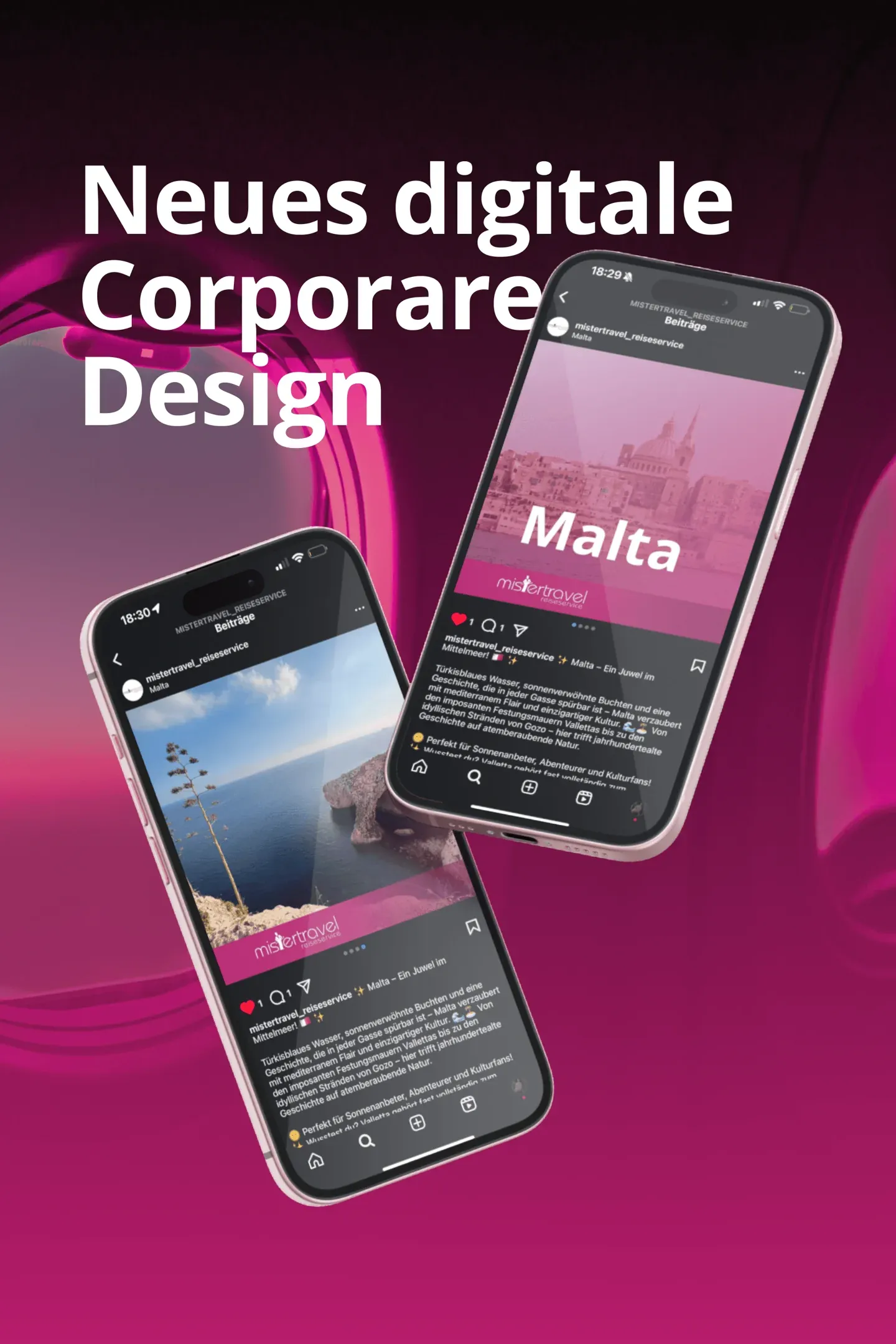 Social-Media-Motiv zum neuen digitalen Corporate Design von Mister Travel in Magenta