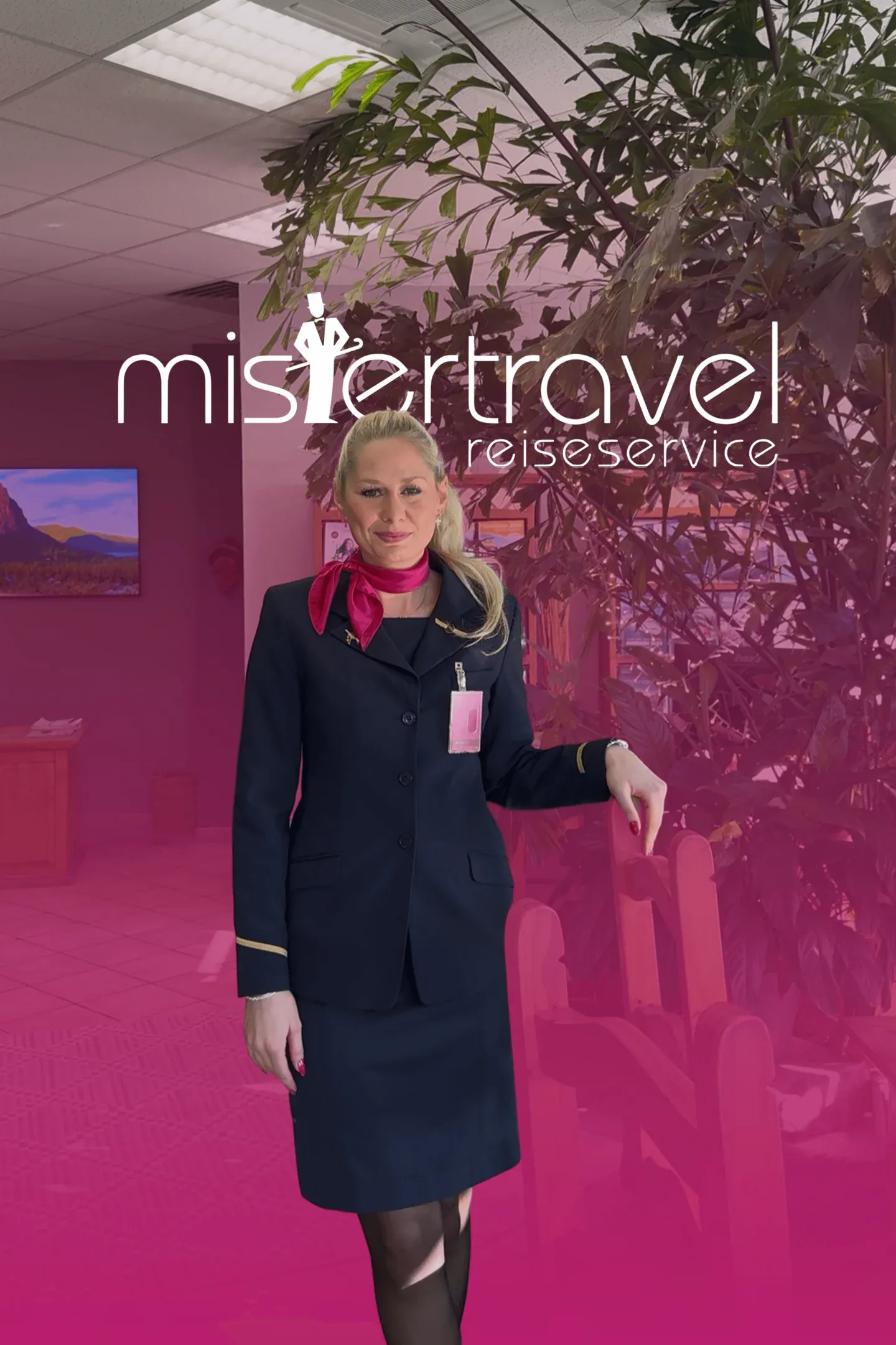Plakatmotiv von Mister Travel mit Mitarbeiterin
