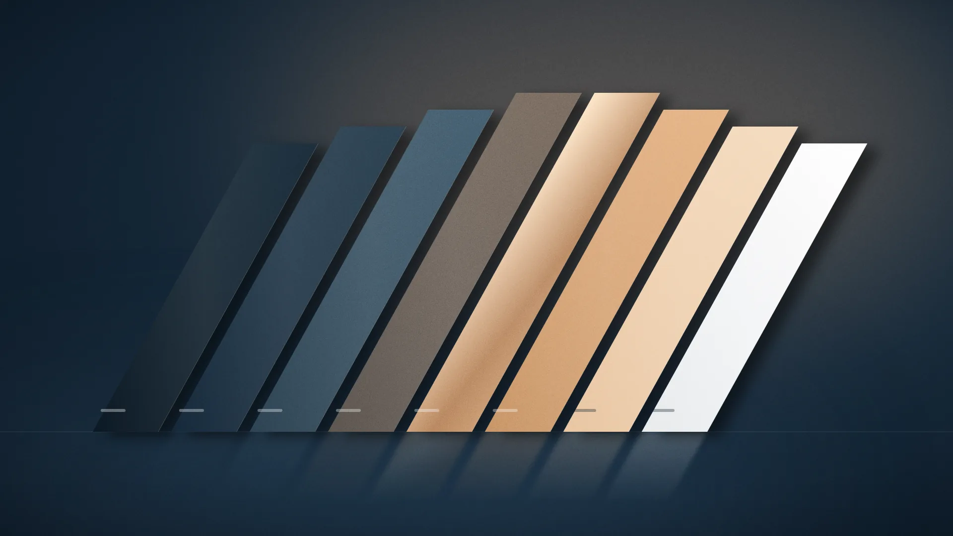Key Visual Design & Markenwelt: Farbfächer aus schrägen Flächen in Navy- bis Sandtönen