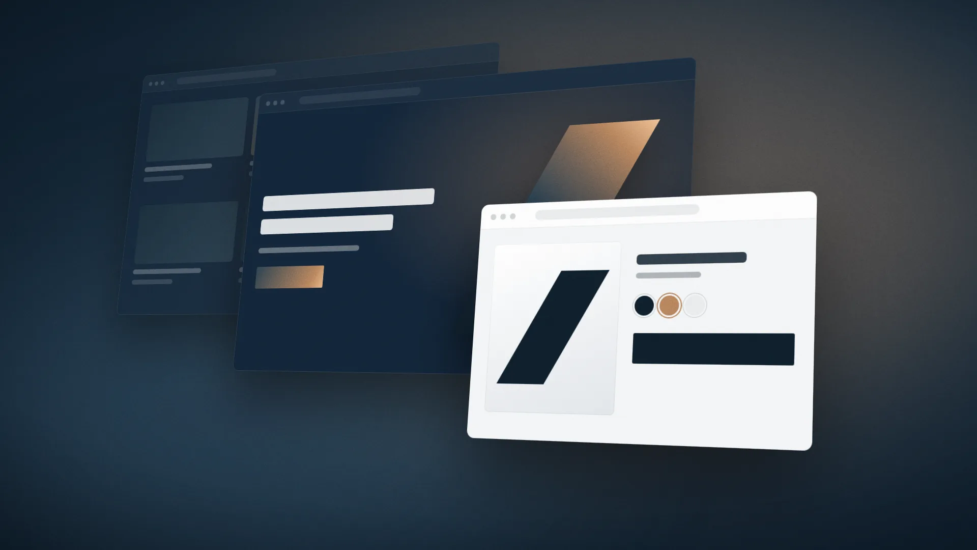Key Visual Web & Commerce: Browserfenster mit Webseiten-Layouts und dem Aubrey-Slash