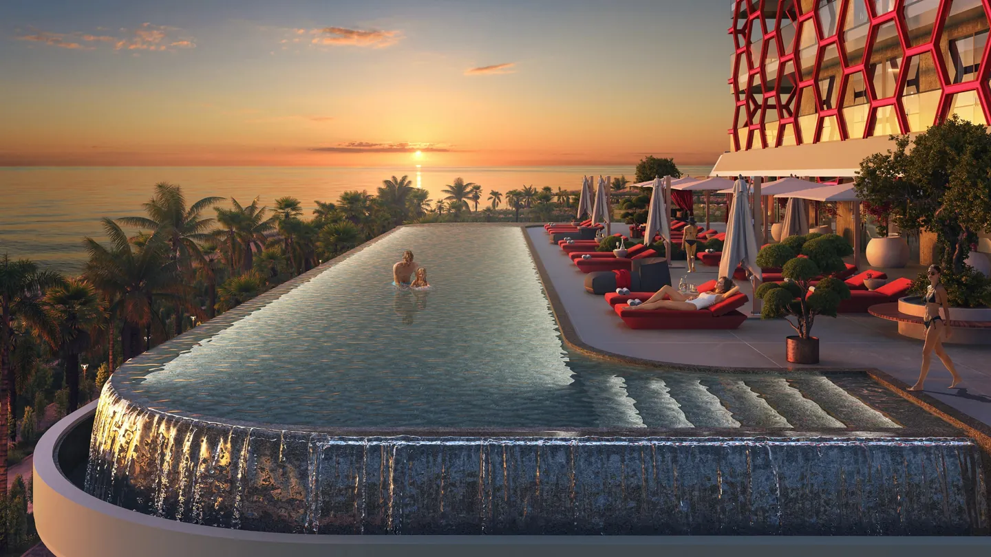Infinity-Pool des Tonino Lamborghini Tower mit Blick aufs Meer, Visualisierung