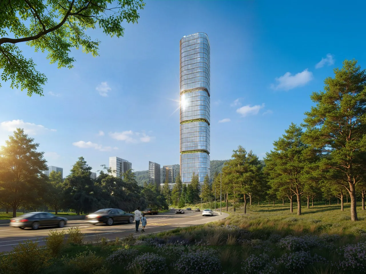 VR Vake Sky Tower über dem Park in Vake, Tbilisi, Visualisierung