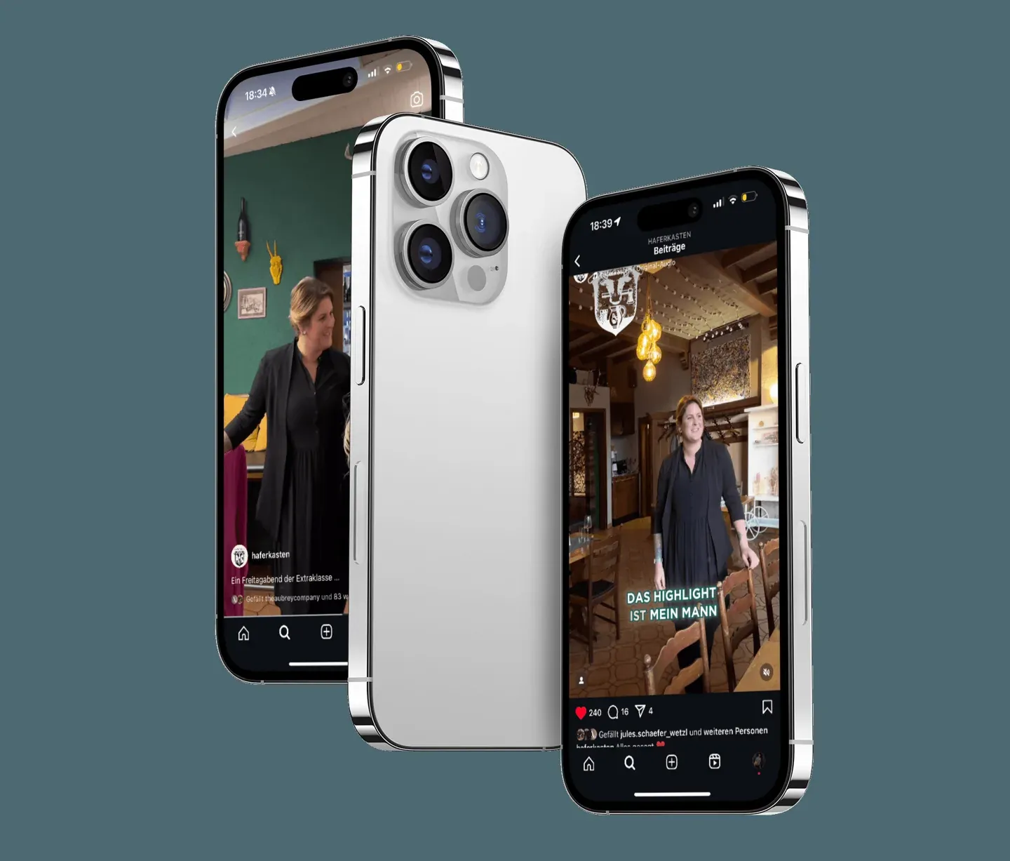 Zwei Smartphones mit Reels von Zum Haferkasten